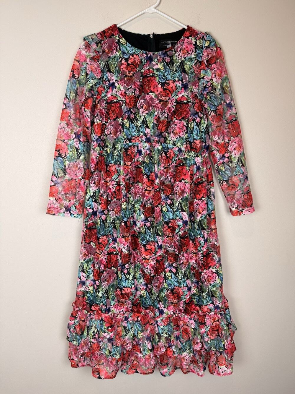Little Mistress Bouquet Slay Midi Dress Modcloth Floral Long Sleeve Lace Sz 8